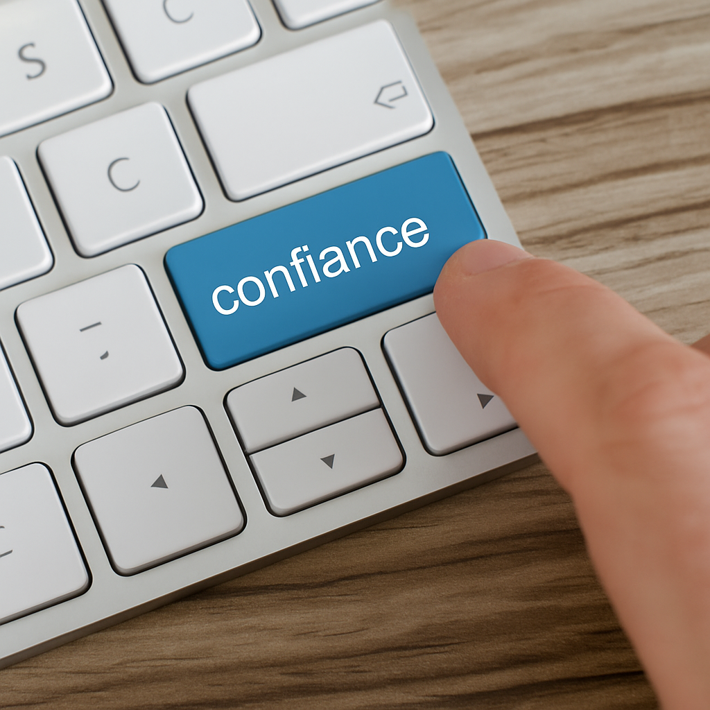 clavier avec une touche Confiance prête à être appuyée